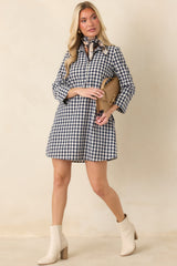 EXCLUSIVE: Prosperina Savoy Navy Gingham Mini Dress