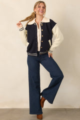 ASTR the Label Grayson Navy Colorblock Varsity Jacket
