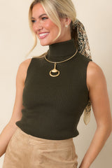 Astrid Wilco Green Essential Sleeveless Turtleneck Top