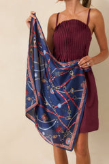 Every Which Way Navy Multi Chain & Ornament Satin Scarf