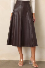 Astrid Wrangler Brown Faux Leather Midi Skirt