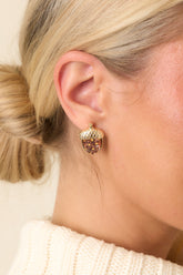 Amber Glow Gold and Brown Glitter Stud Earrings