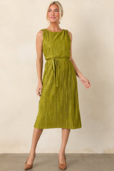 Afterglow Peridot Green Pleated Midi Dress