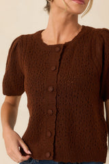 Extra Credit Brown Pointelle Knit Cardigan