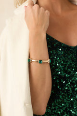 A Hint of Enchantment Gold & Emerald Green Crystal Bangle Bracelet