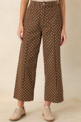 Dot Your Average Brown Cotton Polka Dot Cropped Wide Leg Pants