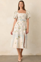 En Saison Georgina Ivory Floral Lattice Textured Midi Dress