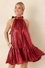 Fancy That Red Halter Bow Back Ruffle Hem Mini Dress