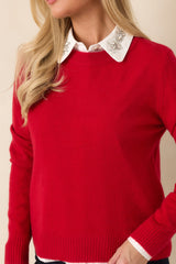 A Moment to Myself Red Crew Neck Knit Sweater