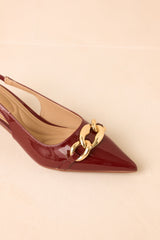 Chain of Events Sienna Patent Gold Chain Slingback Kitten Heels