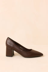 A Step Ahead of You Brown Pointed Toe Block Heel Pumps