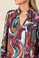 CROSBY Lyla Color Current Multi Abstract Blouse
