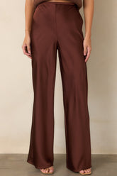 A Whole New Direction Rust Brown Satin Wide Leg Pants