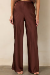 A Whole New Direction Rust Brown Satin Wide Leg Pants