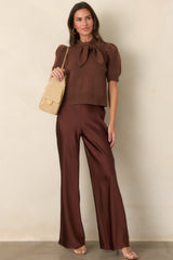 A Whole New Direction Rust Brown Satin Wide Leg Pants