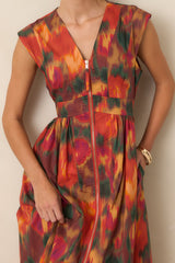 Fall Into Place Rust Multi Floral Cotton Midi Dress
