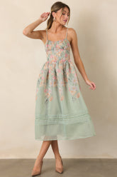 En Saison Kacey Sage Multi Floral Ruched Bodice Midi Dress