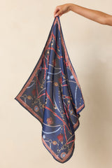 Every Which Way Navy Multi Chain & Ornament Satin Scarf