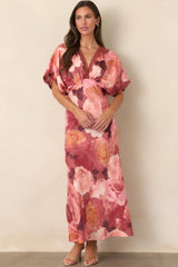 All The Right Reasons Blush Floral Satin Lace Trim Maxi Dress