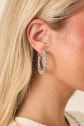 Been A Long Time Coming Silver Pavé Hoop Earrings