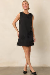 Every Last Detail Black Floral Appliqué Sleeveless Mini Dress