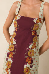 Anna Cate Minnie Wine & Sage Rustic Bloom Midi Dress