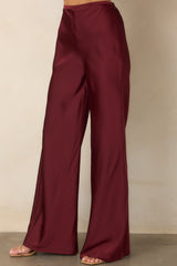A Whole New Direction Wine Red Satin Wide Leg Pants