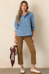 All My Life Camel Brown Cotton Mid Rise Straight Crop Jeans