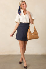 Astrid Nubuck Navy Faux Suede Mini Skirt