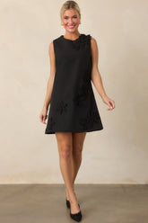 Every Last Detail Black Floral Appliqué Sleeveless Mini Dress