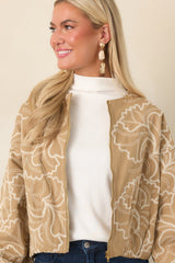At Your Pace Tan Cotton Embroidered Zip up Jacket