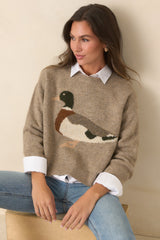 A Little Fowl Play Taupe Duck Intarsia Knit Sweater