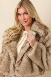 A Flair for Fabulous Taupe Faux Fur Jacket