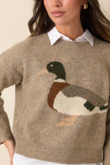 A Little Fowl Play Taupe Duck Intarsia Knit Sweater