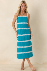 Couldn't Stay Away Teal & Ivory Floral Lace Midi Dress