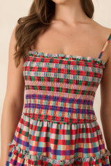 Every Shade of Happy Red Multi Plaid Maxi Dress