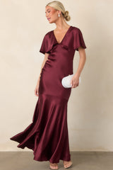 ASTR the Label Jamie Wine Satin Flutter Sleeve Maxi Dress