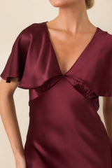 ASTR the Label Jamie Wine Satin Flutter Sleeve Maxi Dress