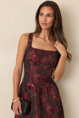 A Beautiful Thing Burgundy Floral Jacquard Midi Dress