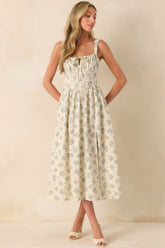 Elegance With Edge Light Blue Floral Print Cotton Midi Dress