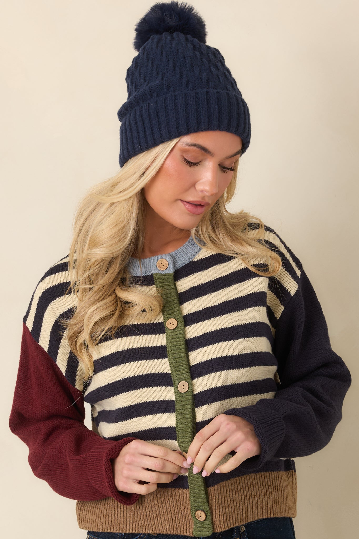 A Little of Everything Navy Multi Stripe Colorblock Cardigan