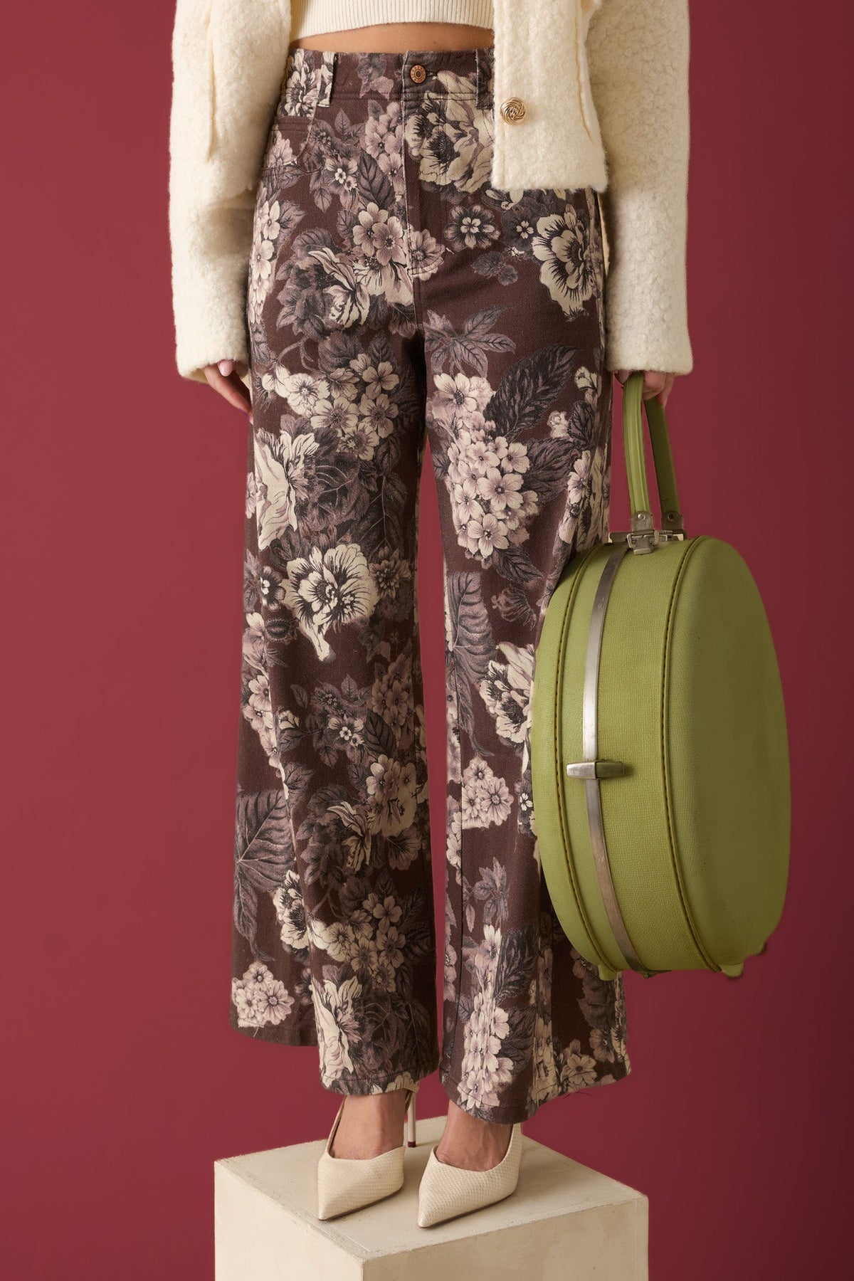 A Change of Scenery Brown & Ivory Floral Cotton Wide Leg Pants