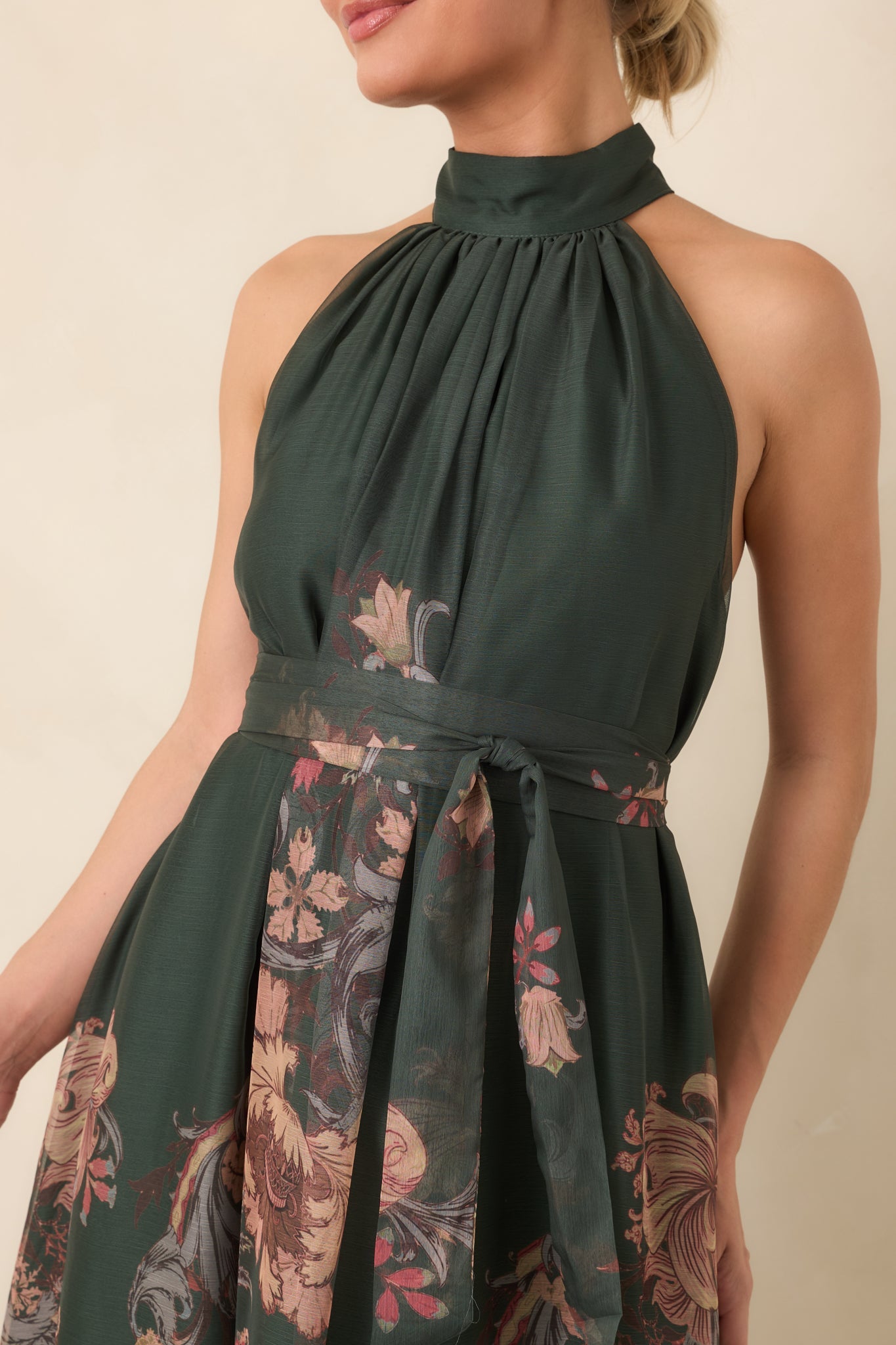 All That I Hoped For Forest Green Multi Floral Halter Maxi Dress
