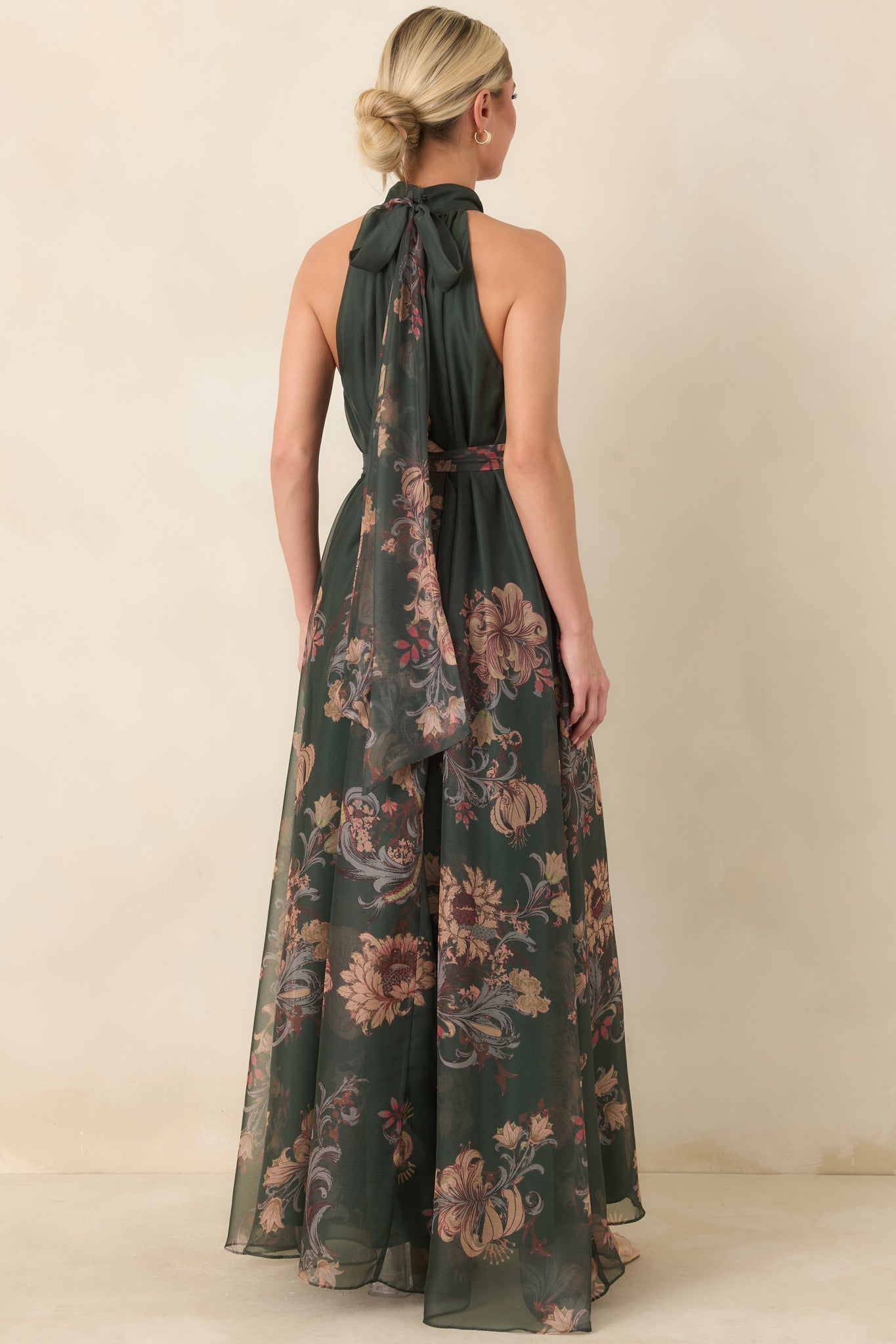 All That I Hoped For Forest Green Multi Floral Halter Maxi Dress