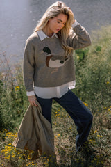 A Little Fowl Play Taupe Duck Intarsia Knit Sweater