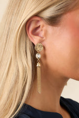 A Fine Time to Shine Gold Crystal Chain Tassel Earrings