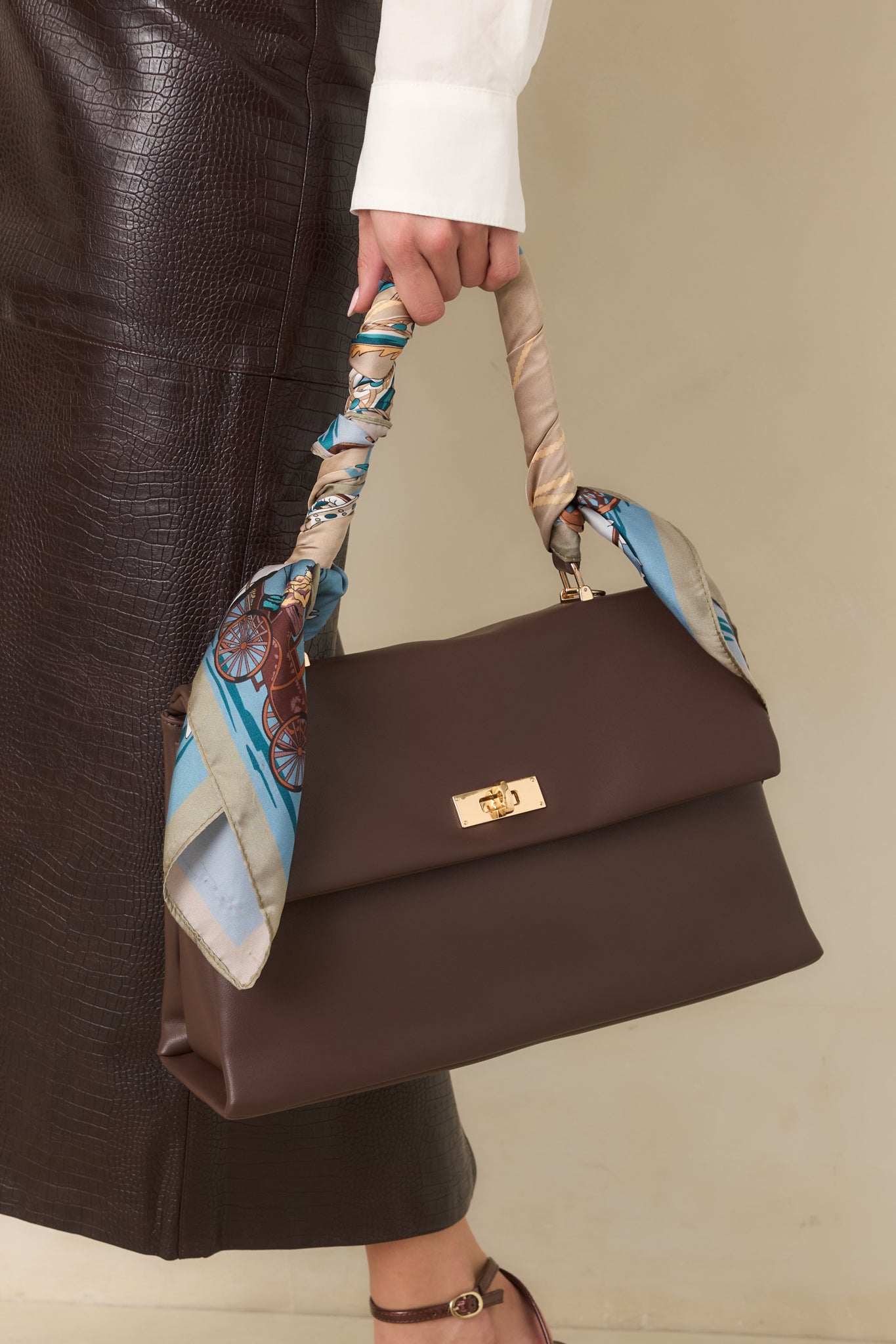 All Sorted Out Espresso Faux Leather Top Handle Satchel