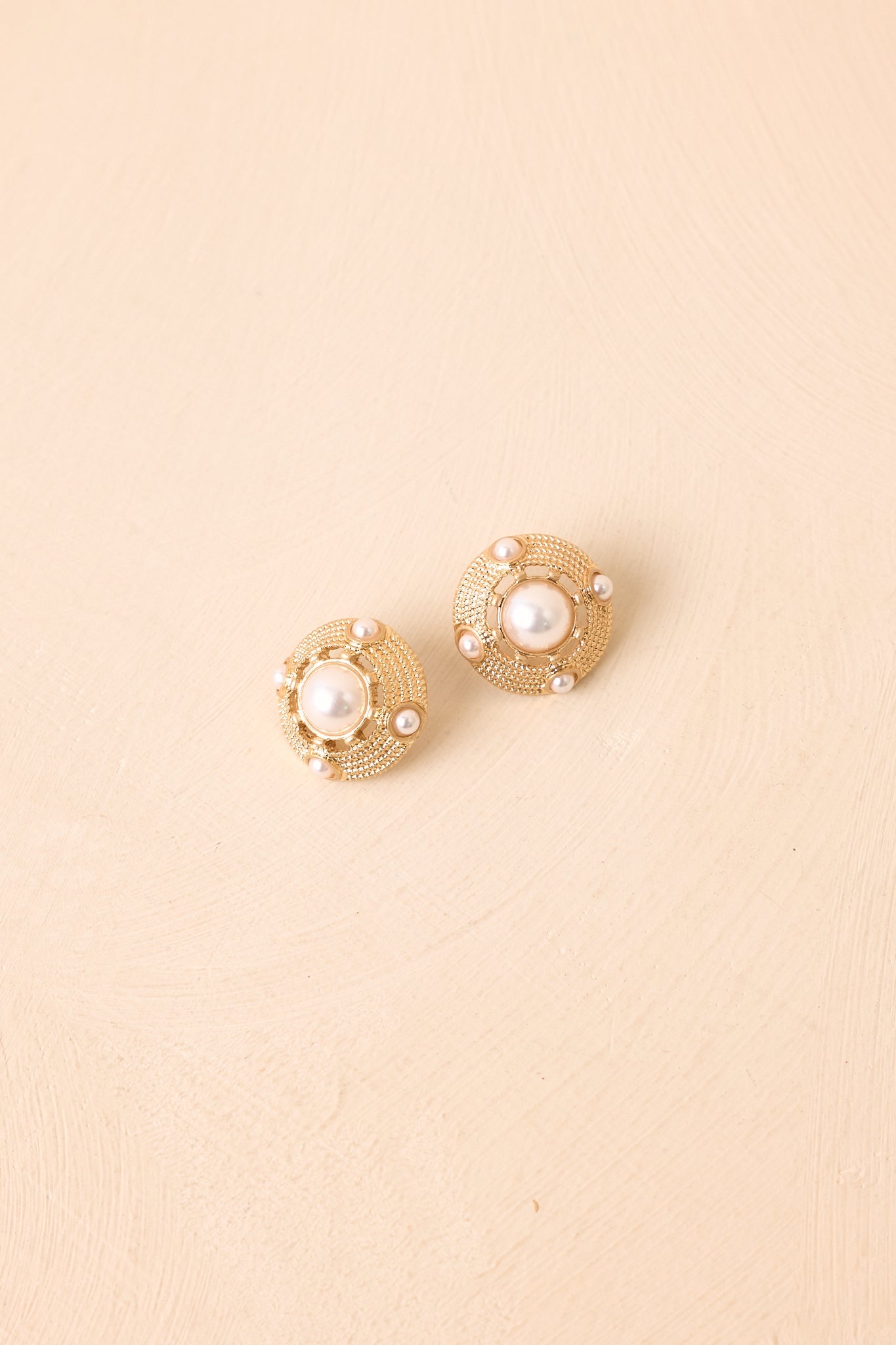 At the Center of Attention Gold & Pearl Circle Stud Earrings