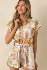 AIYIA Maya Multi Tropical Beach Print Belted Romper