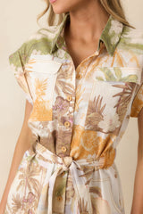 AIYIA Maya Multi Tropical Beach Print Belted Romper